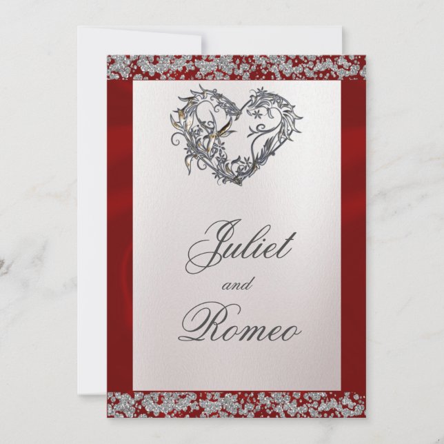Elegant Pearl, Red Ribbon & Sparkle Invitation (Front)