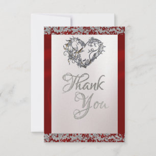Elegant Pearl, Red Ribbon & Sparkle Thank You Card