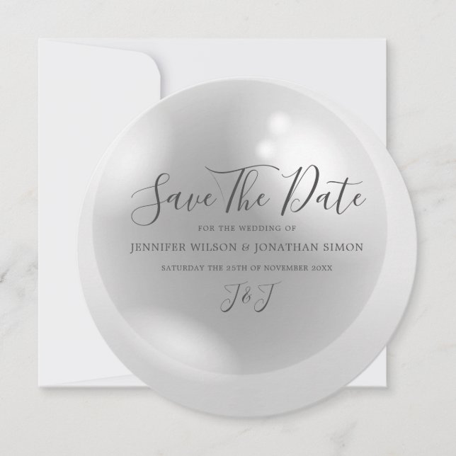 Elegant Pearl Simple Chic Save The Date (Front)