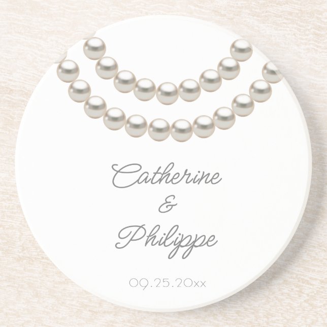 Elegant Pearl Wedding Coaster (Front)