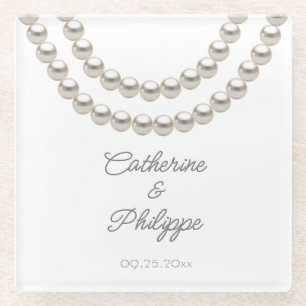 Elegant Pearl Wedding Glass Coaster