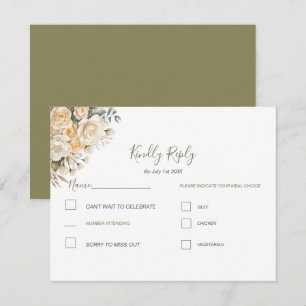 Elegant Pearl White and Ivory Rose Wedding RSVP Card