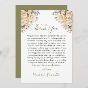 Elegant Pearl White and Ivory Rose Wedding  Thank You Card