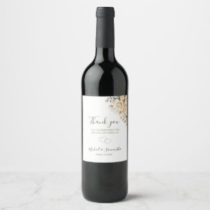 Elegant Pearl White and Ivory Rose Wedding  Wine Label