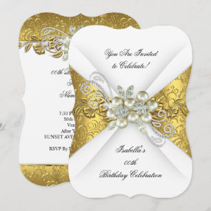 Elegant Pearl Yellow Gold White Diamond Birthday Invitation