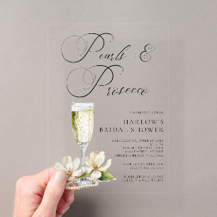 Elegant Pearls and Prosecco Bridal Shower Acrylic Invitations