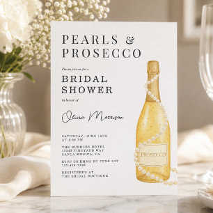 Elegant Pearls and Prosecco Bridal Shower Invitation