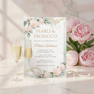 Elegant Pearls and Prosecco Bridal Shower Invitation