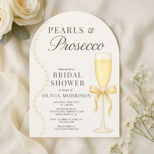 Elegant Pearls and Prosecco Bridal Shower Invitation