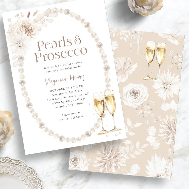 Elegant Pearls and Prosecco Bridal Shower Invitation (Elegant Pearls and Prosecco Bridal Shower Invitation
)