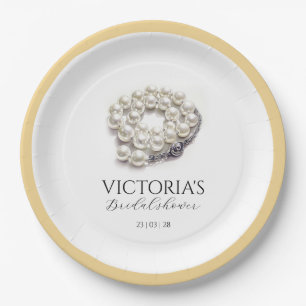 Elegant Pearls and Prosecco Bridal Shower Paper Plate