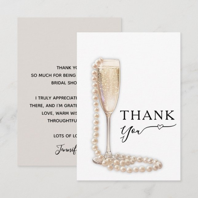 Elegant Pearls and Prosecco Bridal Shower Thank You Card (Front/Back)