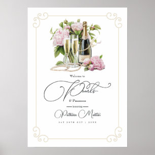Elegant Pearls and Prosecco Bridal Shower Welcome Poster