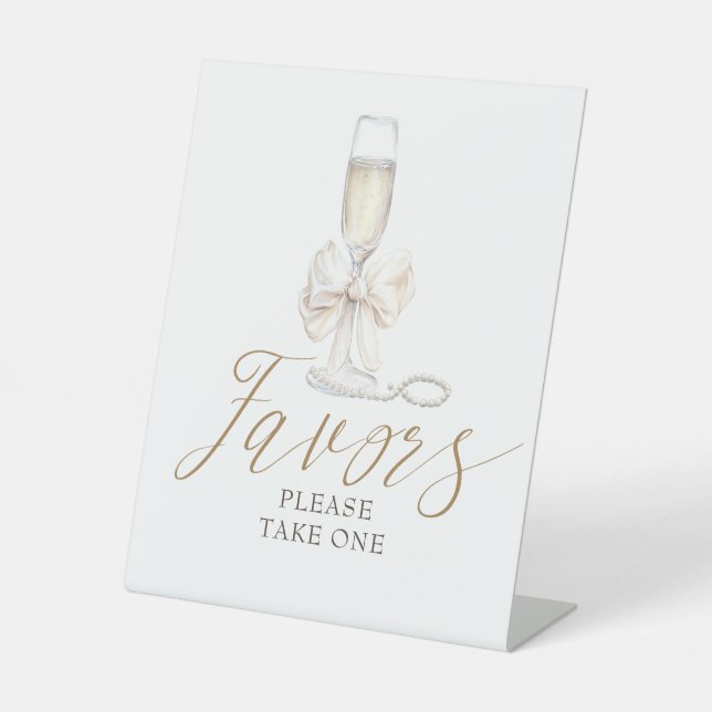 Elegant Pearls and Prosecco Coquette Favors Sign (Front)