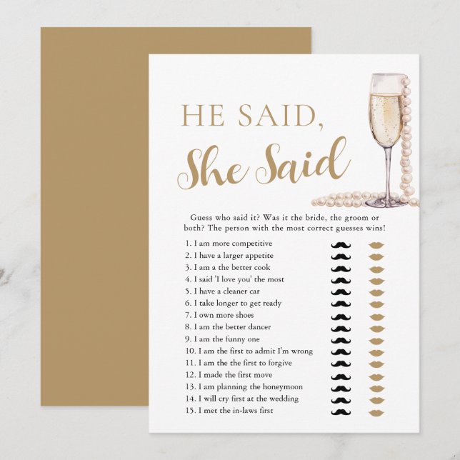 Elegant Pearls and Prosecco He Said, She Said Game Invitation (Front/Back)