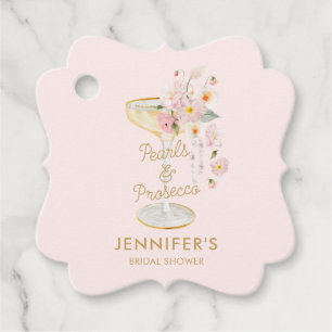 Elegant Pearls and Prosecco Pink Favour Tags