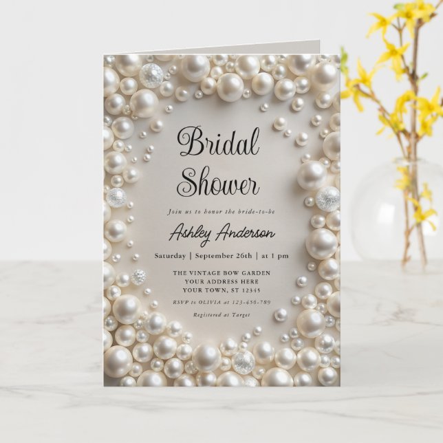 Elegant Pearls Bridal Shower Invitation (Yellow Flower)