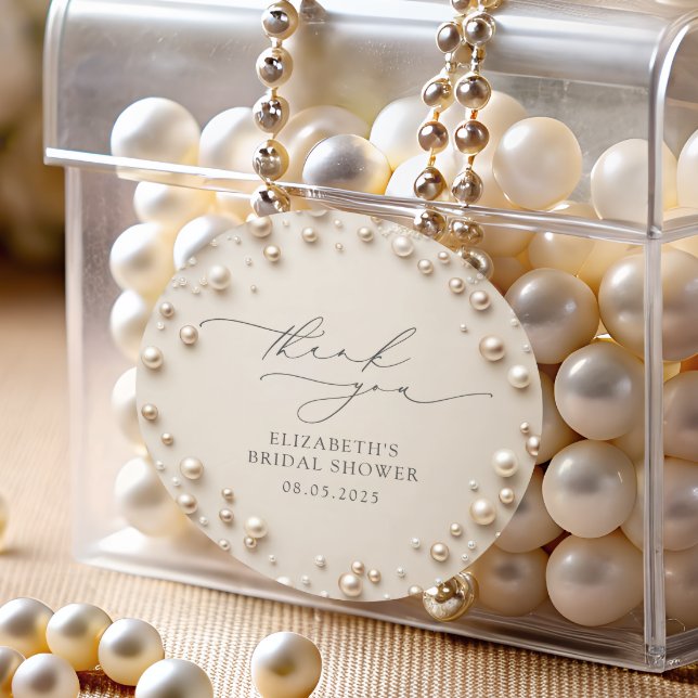 Elegant Pearls Bridal Shower Thank You Classic Round Sticker (Creator Uploaded)