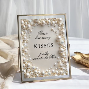 Elegant Pearls How Many Kisses Bridal Shower Game Poster