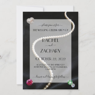 Elegant Pearls & Jewels on Black Satin Wedding
