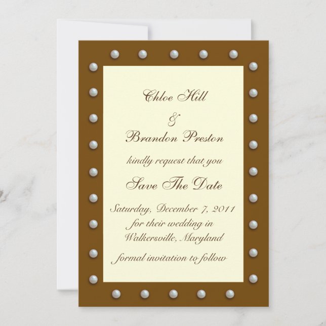 Elegant Pearls on Cream Save The Date (Front)