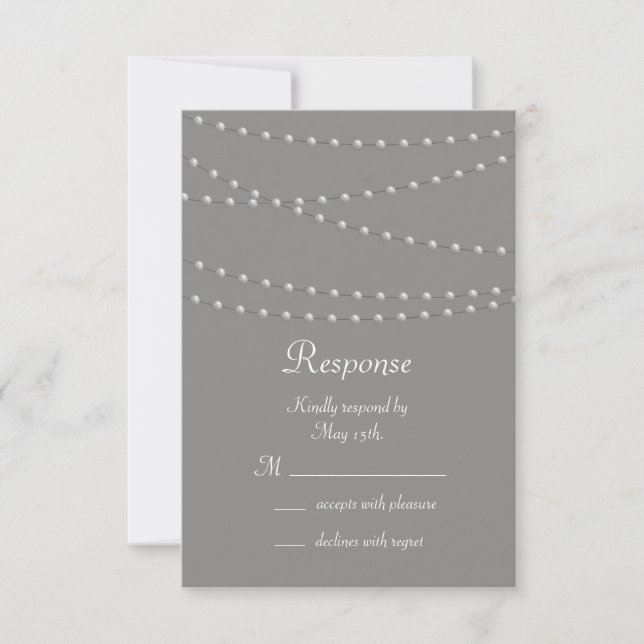 Elegant Pearls on Grey RSVP (Front)