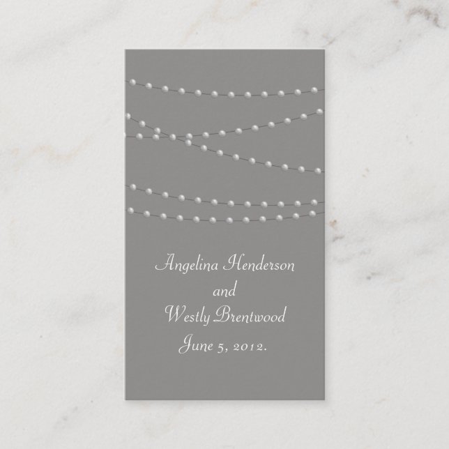 Elegant Pearls on Grey Wedding Website Card (Front)