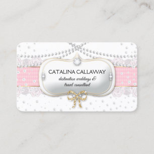 Elegant Pearls Pink White Lace Makeup Jewellery Business Card