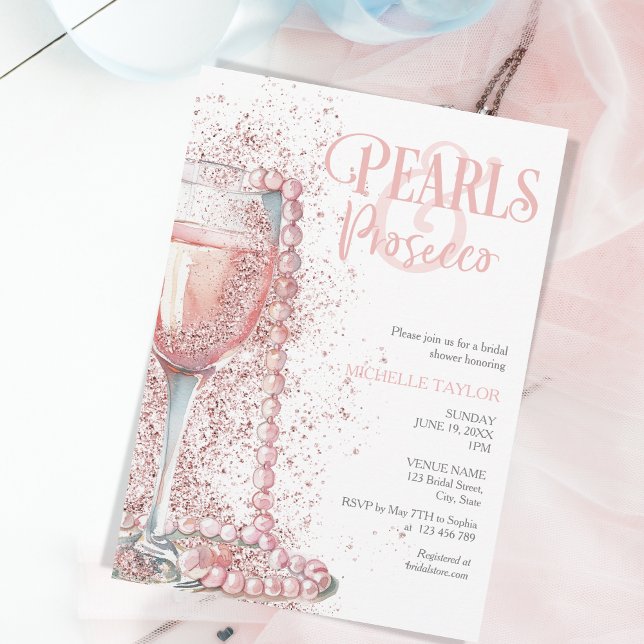 Elegant Pearls & Prosecco Boho Blush Pink Summer Invitation (Creator Uploaded)