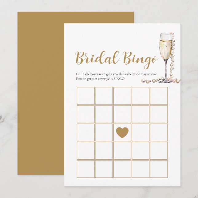 Elegant Pearls & Prosecco Bridal Bingo Game Card (Front/Back)