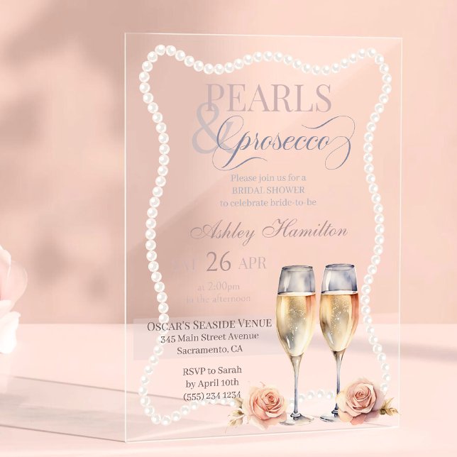 Elegant Pearls & prosecco Bridal shower  Acrylic Invitations (Creator Uploaded)