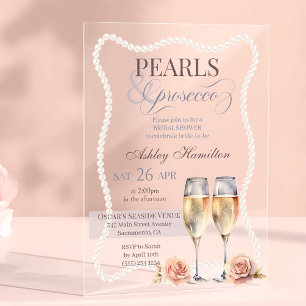 Elegant Pearls & prosecco Bridal shower  Acrylic Invitations