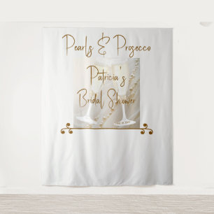 Elegant Pearls & Prosecco Bridal Shower Backdrop Tapestry