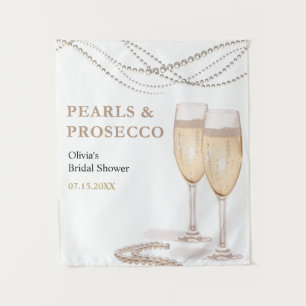 Elegant Pearls & Prosecco Bridal Shower Backdrop Tapestry