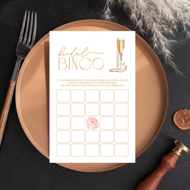 Elegant Pearls & Prosecco Bridal Shower Bingo Game (Creator Uploaded)