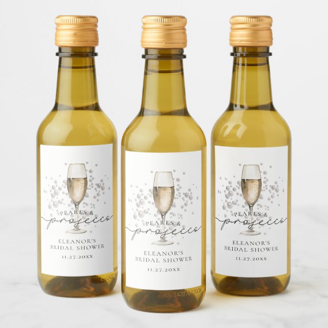 Elegant Pearls & Prosecco Bridal Shower Favour Wine Label (Bottles)