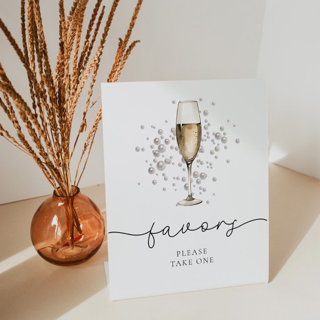 Elegant Pearls & Prosecco Bridal Shower Favours Pedestal Sign (Creator Uploaded)