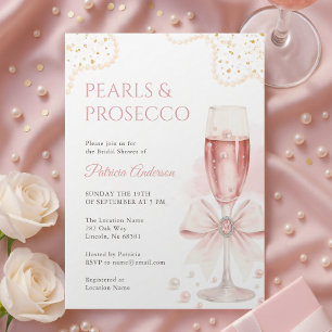Elegant Pearls & Prosecco Bridal Shower Invitation