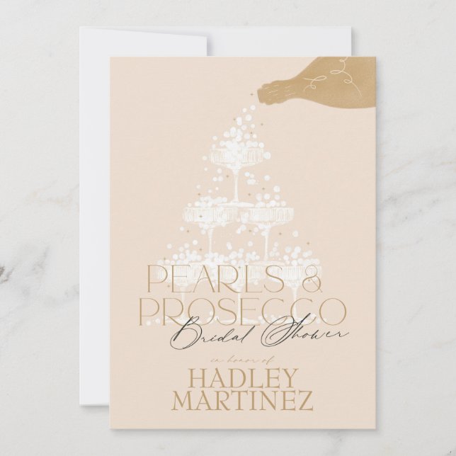 Elegant Pearls & Prosecco Bridal Shower Invitation (Front)