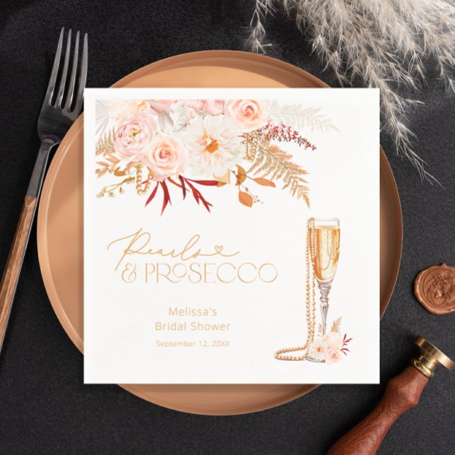 Elegant Pearls & Prosecco Bridal Shower Napkin (Creator Uploaded)
