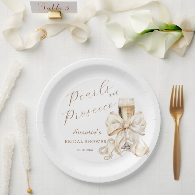 Elegant Pearls & Prosecco Bridal Shower  Paper Plate (Wedding)