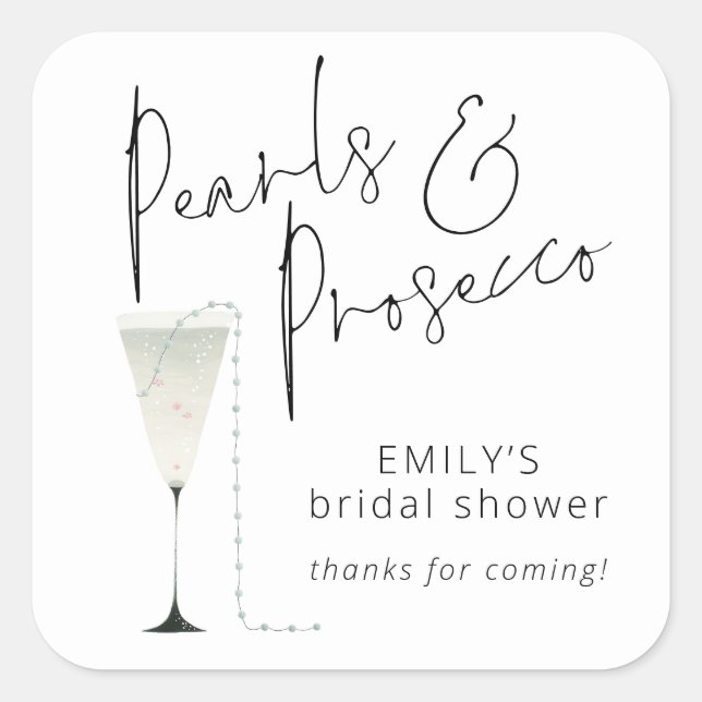 Elegant Pearls Prosecco Bridal Shower Thanks Square Sticker (Front)