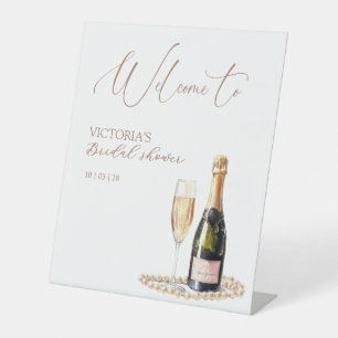 Elegant Pearls & Prosecco Bridal Shower Welcome Pedestal Sign