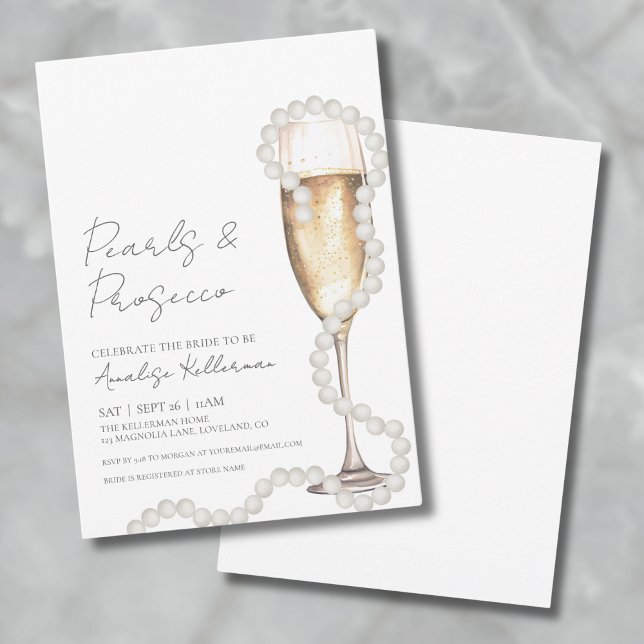 Elegant Pearls & Prosecco Champagne Bridal Shower Invitation (Elegant Pearls & Prosecco Champagne Bridal Shower Invitation)