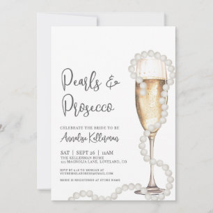 Elegant Pearls & Prosecco Champagne Bridal Shower Invitation