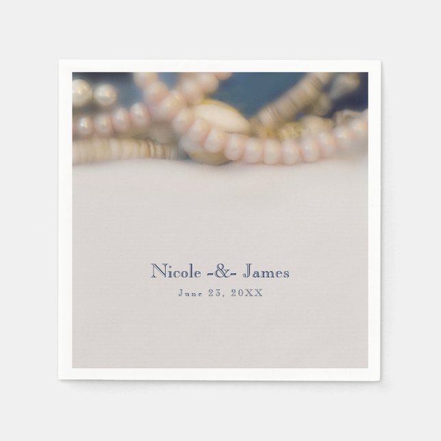 Elegant Pearls & Sea Shell Beach Wedding Reception Napkin (Front)