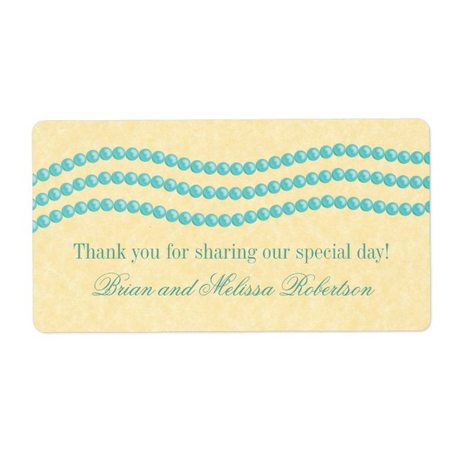 Elegant Pearls Wedding Labels, Aqua (Front)