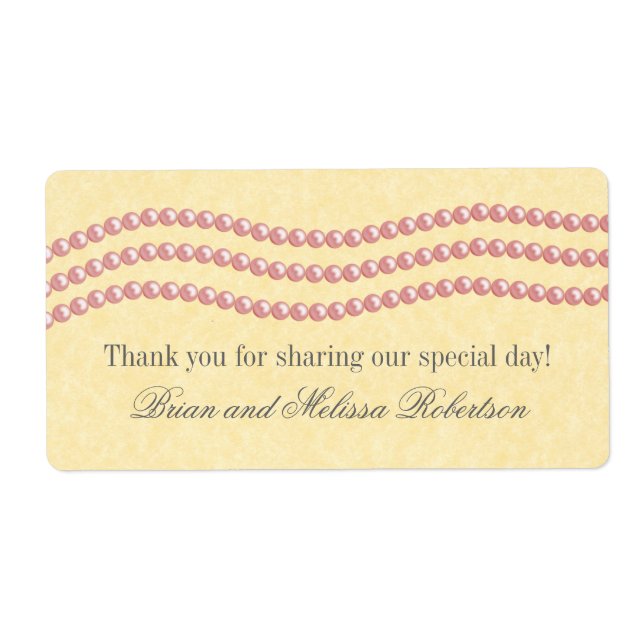 Elegant Pearls Wedding Labels, Light Pink (Front)