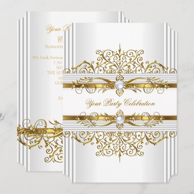 Elegant Pearls White Gold Elegant Birthday Party Invitation (Front/Back)
