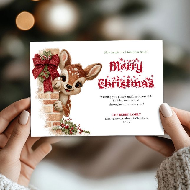 Elegant Peeking Reindeer Funny Cartoon Greeting  Holiday Card (Elegant Peeking Reindeer Funny Cartoon Greeting Card

)